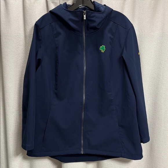 Columbia Notre Dame Stadium Jacket Womens SZ XL navy w embroidered clover fleece - Picture 1 of 10